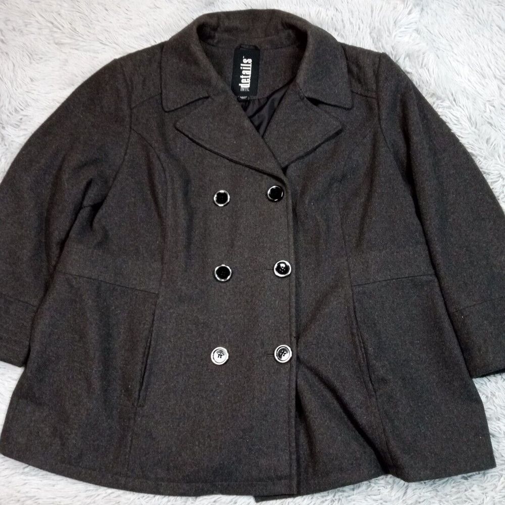 Intl‎ Details Jacket Womens 2X Gray Wool Blend Coat Pockets Cozy Button Up Comfy